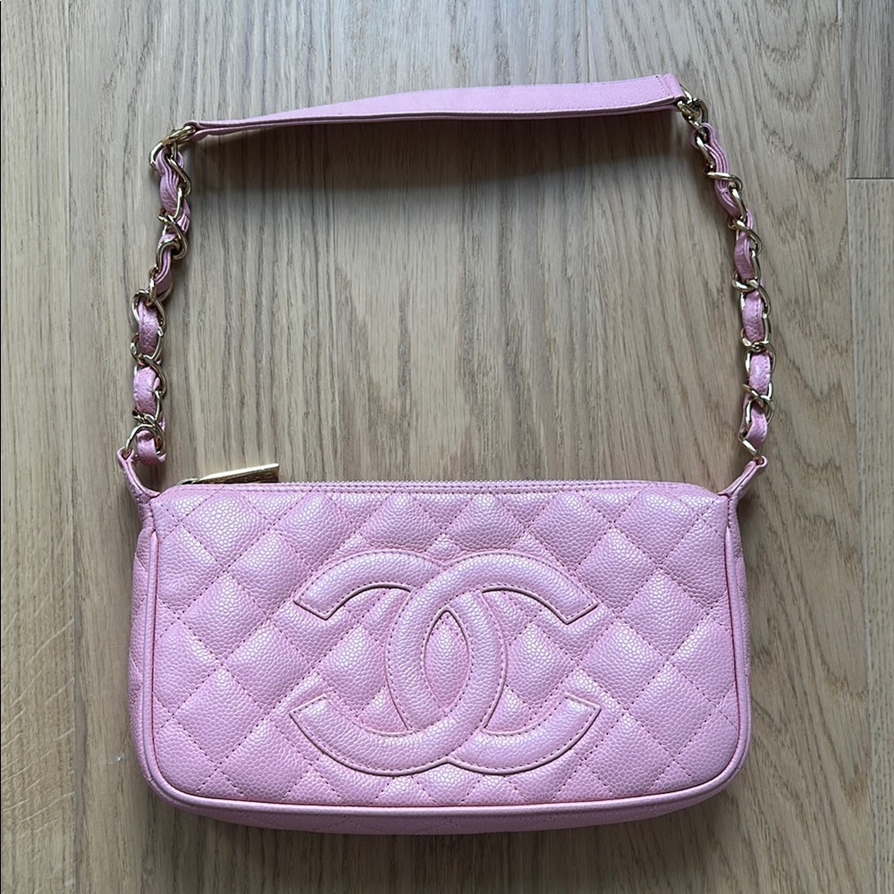Chanel Pink Quilted Clutch with Iconic CC Logo